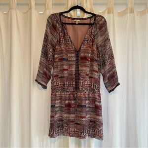 JOIE | Silk Burgundy Patterned Long Sleeve Dress with Drawstring Waist
